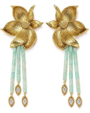 Aurozia Lotus Within Plated Detachable Blooming Lotus Drop Amazonite Tassel Earrings - Yellow