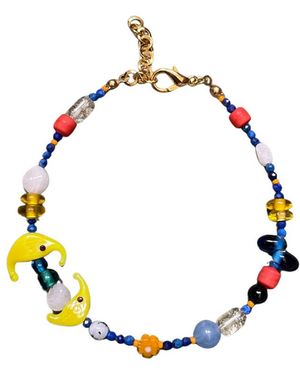 Desert Lobby Neutrals Celene – Gemstone Anklet With Dual Half Moon Charms - Blue