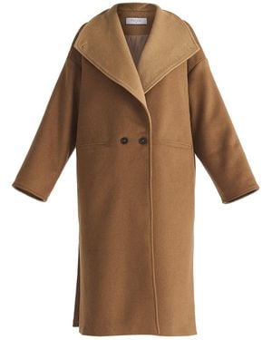 Paisie Two-Tone Double Breasted Wool Blend Coat - Brown