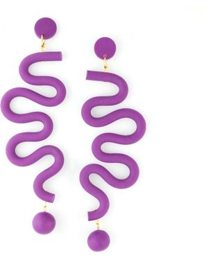 By Chavelli Tube Squiggles Dangly Statement Earrings - Purple