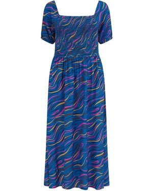 Sugarhill Jolene Shirred Midi Dress Bright, Jazz Waves - Blue