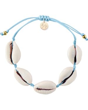 Adriana Pappas Designs Natural Shell Adjustable Bracelet On Coloured Cord - Blue