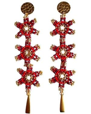 Iliana Arrazola Waterfall Blossom Three Flowers Earrings - Red