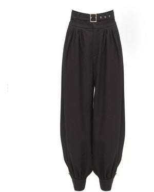 Julia Allert Belted High-Waist Balloon-Leg Pants - Black