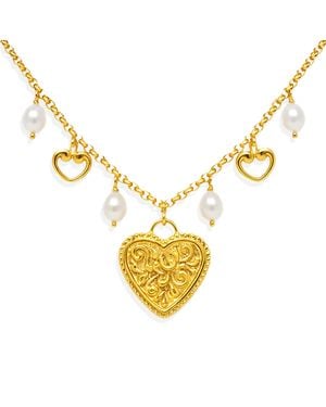 Vintouch Italy Heartwork Vermeil Heart & Pearl Necklace - Metallic