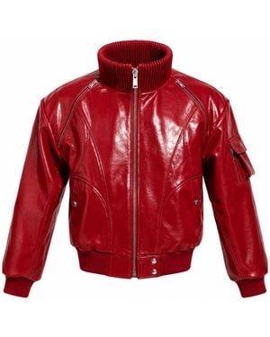 Zasta Studio Cherry Pop Bomber Leather Jacket - Red