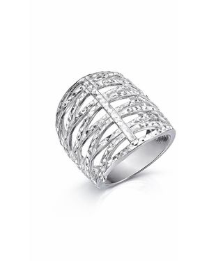 Gold & Honey Diamond Cut Crossover Ring - White