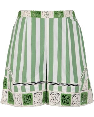 Rose & Nancy Helena Stripe Crochet Stripe Cotton Resort Short - Green
