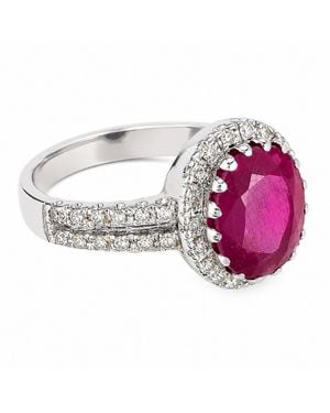 Artisan 18K Round Ruby & Diamond Halo Ring - White