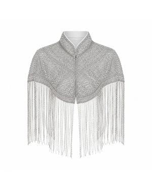 Rose & Nancy Bonni Hand Beaded Statement Fringe Cape - White