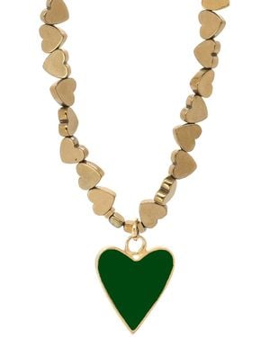 Ebru Jewelry Heart Pendant Hematite Stone Heart Shape Chain Necklace - Green