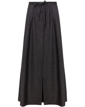 Mandragora Steel Long Wool Skirt With A Slit - Black