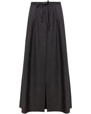 Mandragora Steel Long Wool Skirt With A Slit - Black