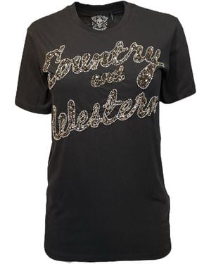 Any Old Iron Metallic Beaded Country & Western T-Shirt - Black