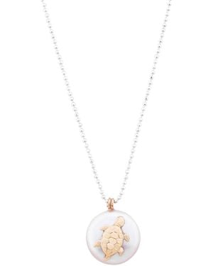 Oana Savu Freshwater Round Pearl Pendant Turtle Charm Chain - Metallic