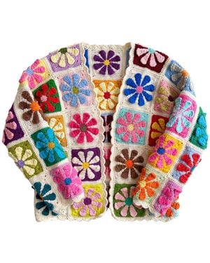 Ana Chic Flower Square Handmade Crochet Cardigan - White