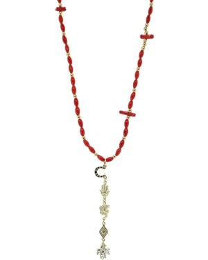Ebru Jewelry Sacred Energy Coral Stone Symbol Choker Necklace - Metallic