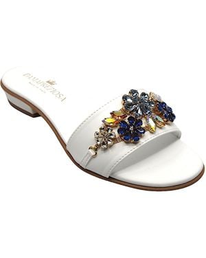 DAMAPREZIOSA Flora Flat Sandal With Crystals - White