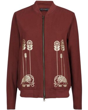 Nesavaali Artisanal Printed Brick Bomber Jacket - Red