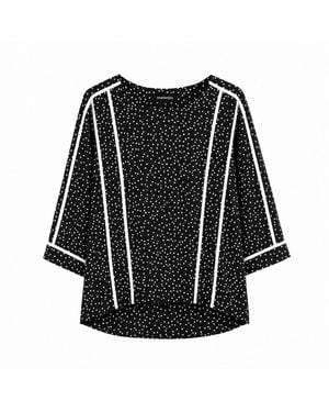 Smart and Joy Chambray Blouse With Polka Dots - Black