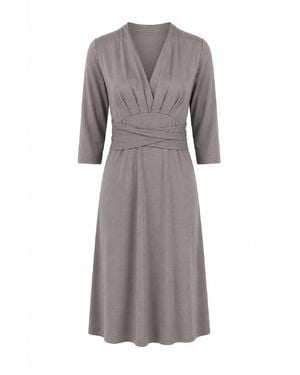 Conquista Elegant Wrap-Waist Midi Jersey Dress - Grey