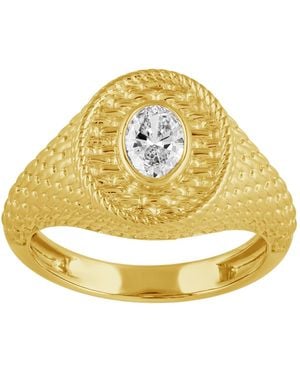 Artisan Oval Cut Diamond Basket Design Band Ring - Metallic