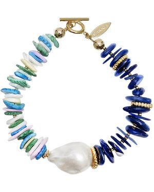 Farra Kyanite And Colourful Shell With Baroque Pearl Bracelet - Blue