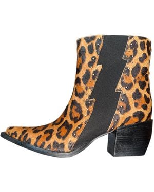Any Old Iron Animal Print Leather Boots - Black
