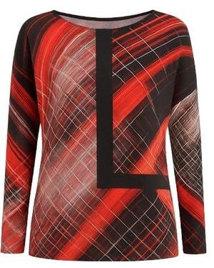 Conquista Long Sleeve Geometric Print Top - Red