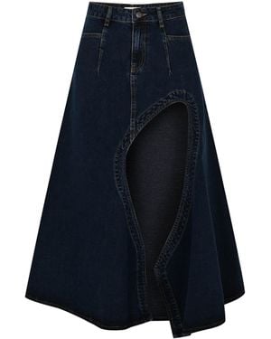 Gov Denim Denim Maxi Skirt With High Slit - Blue