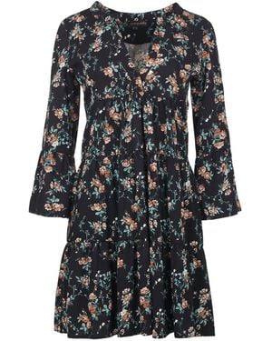 Conquista Floral A Line Dress With Bell Sleeves - Black