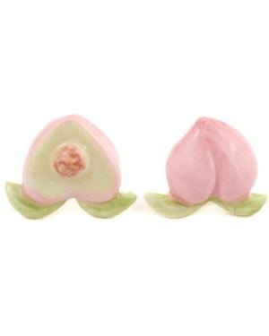 H2 Studio Peach It Surreal Non-Symmetrical Peach And Leaves Earrings Piercing - Pink