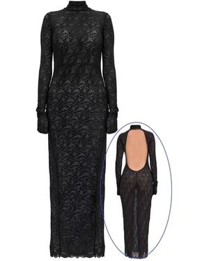 Monosuit Backless Lace Long Sleeve Turtleneck Dress Seduction - Black