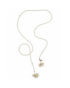 Farra Freshwater Pearl And Agate With Tassel Open End Long Necklace - Metallic