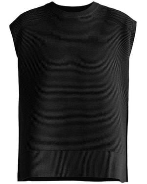 Paisie Side Slit Sleeveless Ribbed Jumper - Black