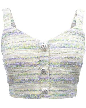Riviera Soirée Thea Button-Embellished Tweed Top - Blue