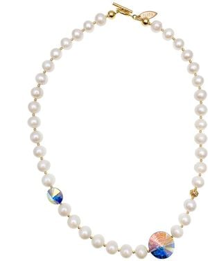 Farra Freshwater Pearl With Round Swarovski Crystal Short Necklace - Metallic