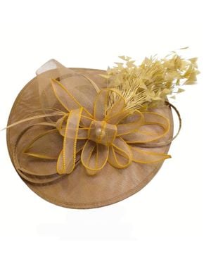 Cy Boutique Statement Fascinator Hat With Feather Detail - Natural