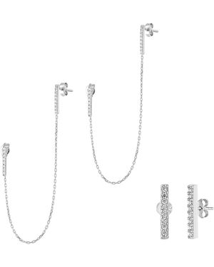 Spero London Chained Bar Chain & Bar Earring Set - White