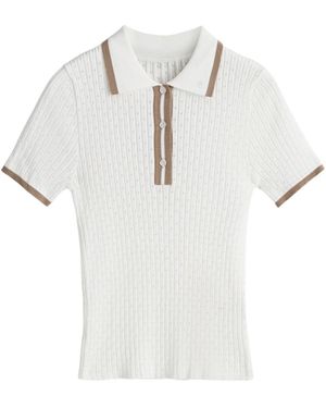 Victoria Paulsen Jamie Pointelle Knit Short Sleeve Polo - White