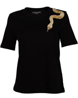 Laines London Laines Couture Embellished Shoulder Snake T-Shirt - Black