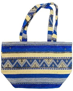 Berber Leather Neutrals The Nador Small Expandable Fabric Tote - Blue