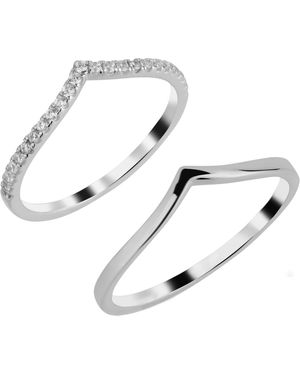 Spero London Sterling Wishbone Stacker V Ring Set - Metallic
