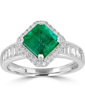 Artisan Princess Cut Emerald Baguette Cut Diamond Band Ring - Green