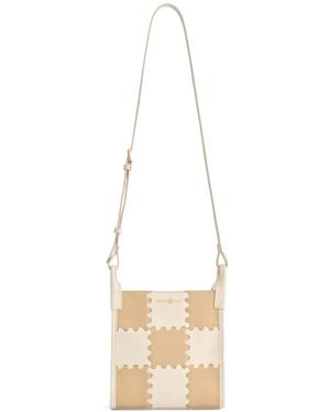 Orange Cube Small Square Stitch Tote Bag - White