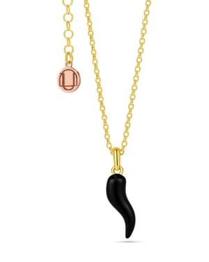 Unaloe And Back Enamel Cornicello Necklace – Italian Handmade Good Luck Charm - Metallic