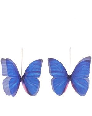 Oana Savu Silk Butterfly Earrings Fairy Wings Goddess Dangle Ear Wires - Blue