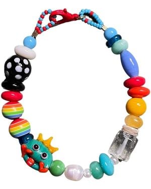 Desert Lobby Kiss The Prince – Fairy Tale Themed Handmade Bracelet With Frog Charm & Colorful Beads - Blue