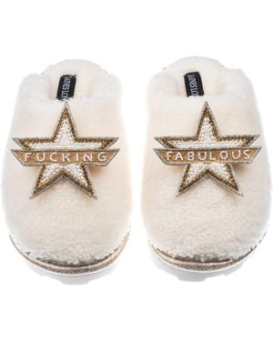 Laines London Teddy Closed Toe Slippers With Fucking Fabulous Brooches - Metallic