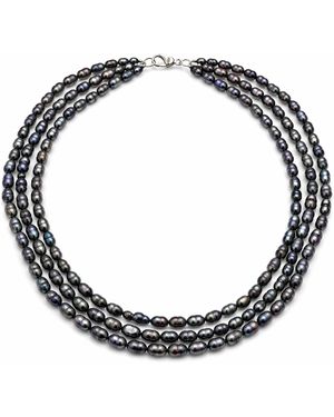 Pearl Code Baroque Rice Pearl Choker – Three Row Statement Necklace - Black